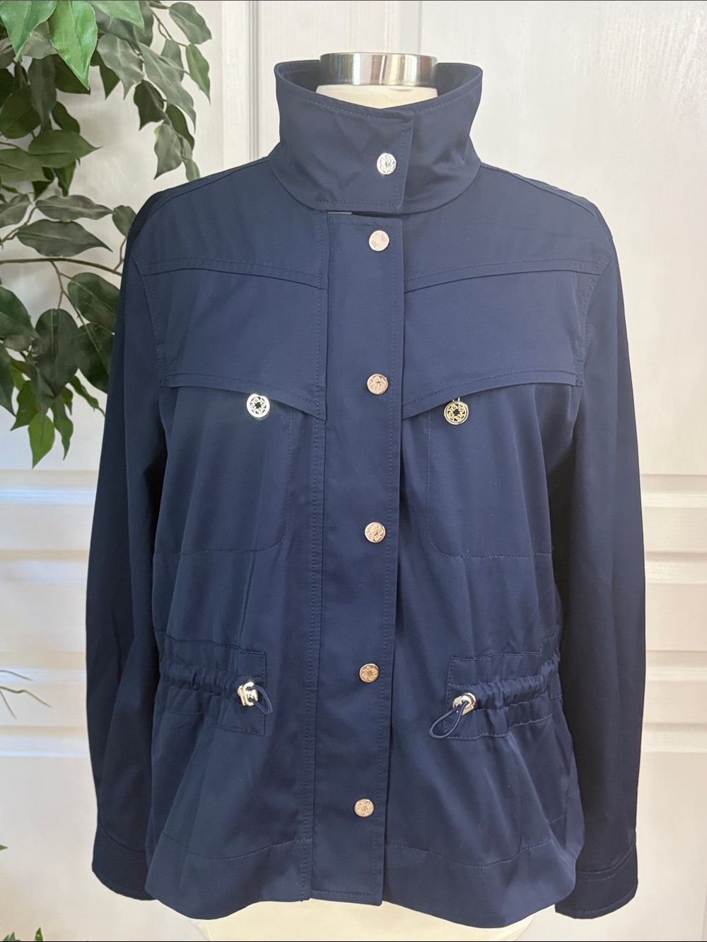 WHBM Snap Front Twill Utility Anorak Jacket~ Officer Blue